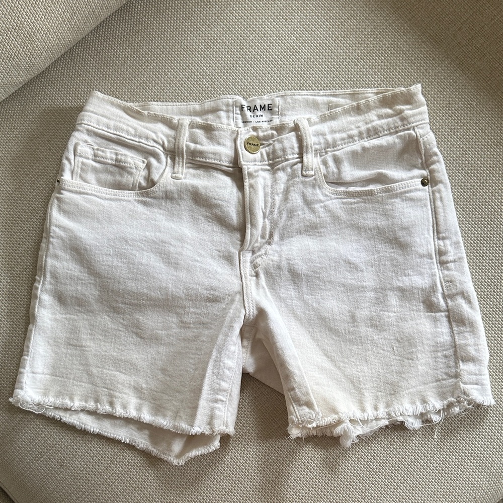 Frame Denim White Denim Cutoff Shorts